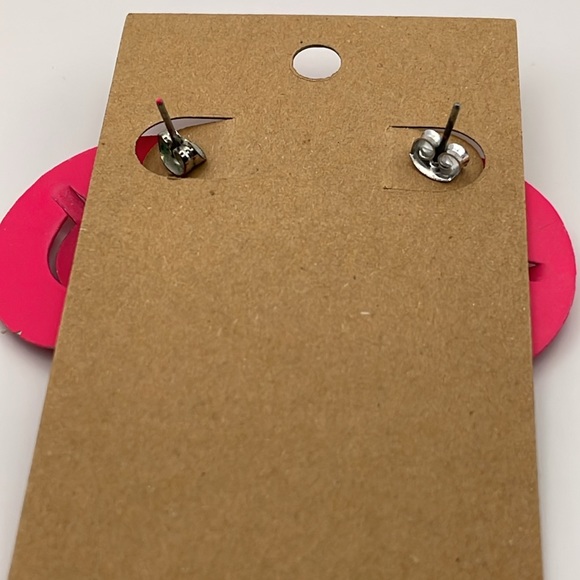1980โs Pink Circular Painted Metal Stud Earrings (F121) - Picture 3 of 7